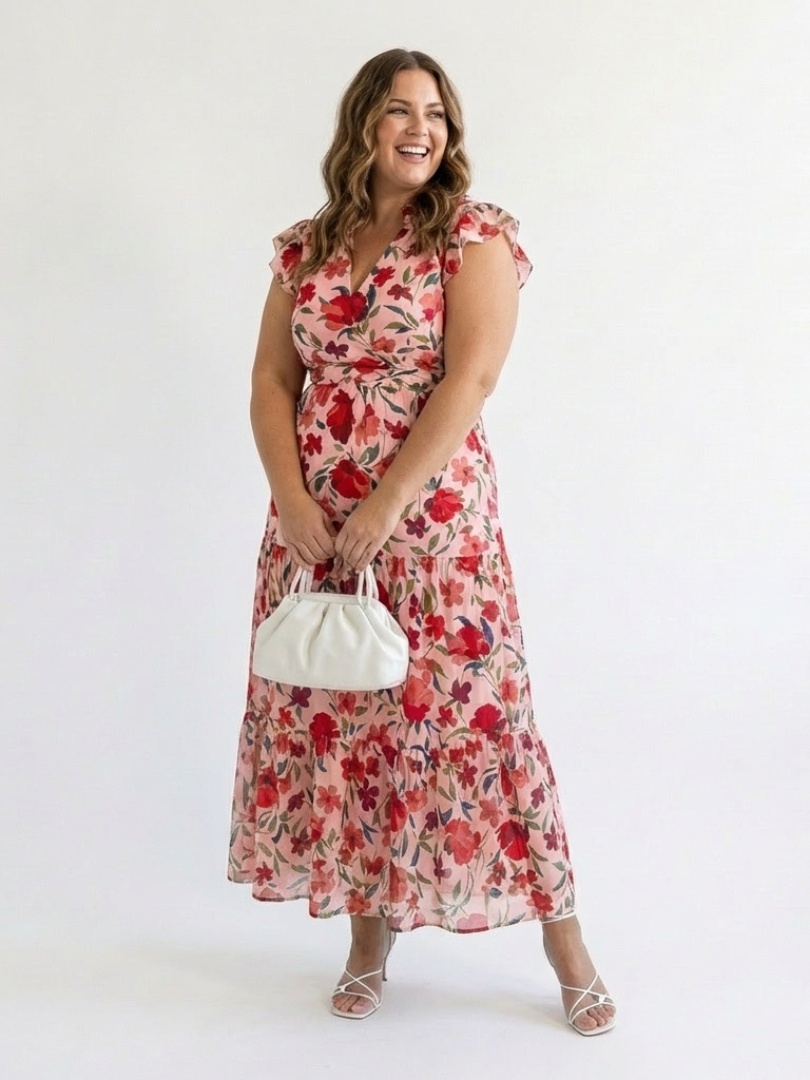 Robe Midi Évasée à Imprimé Floral Lila