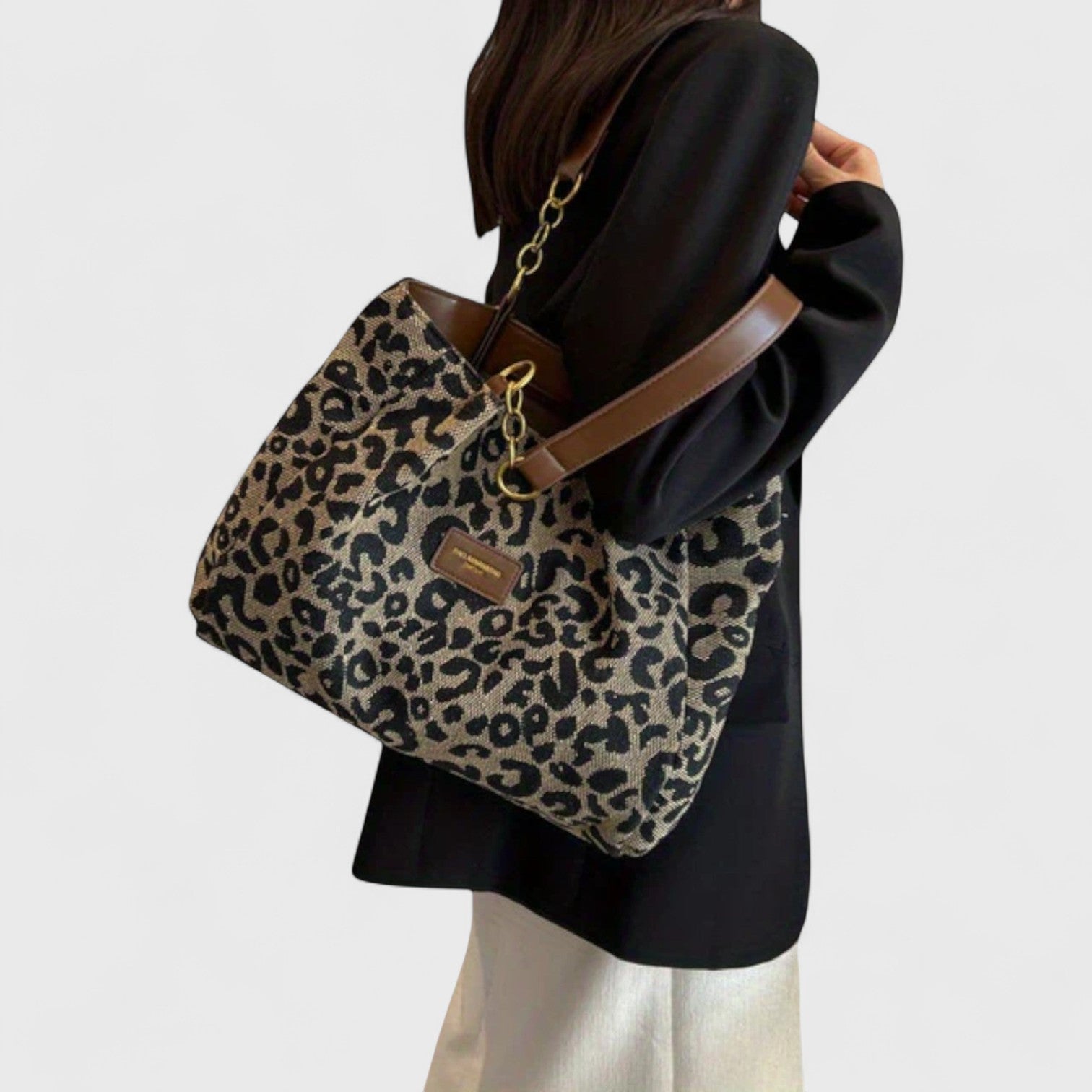SAC SHOPPING EN TOILE MOTIF LÉOPARD