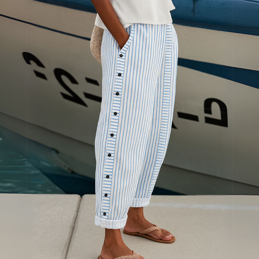 Caitlin | Pantalon Élégant à Rayures et Boutons