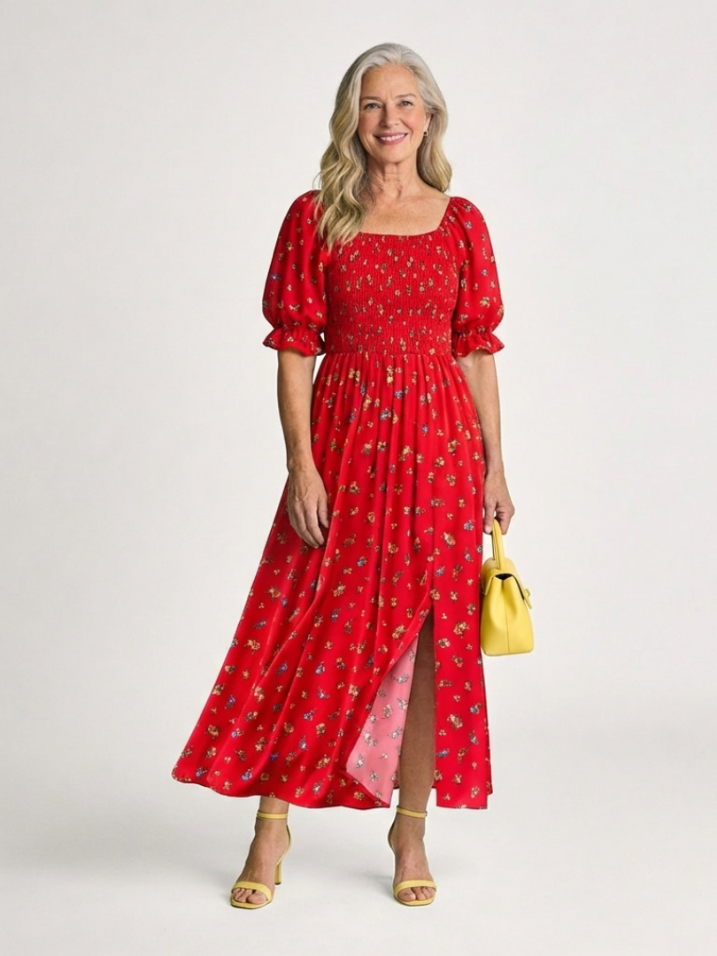 Robe Midi à Manches Bouffantes Delphine