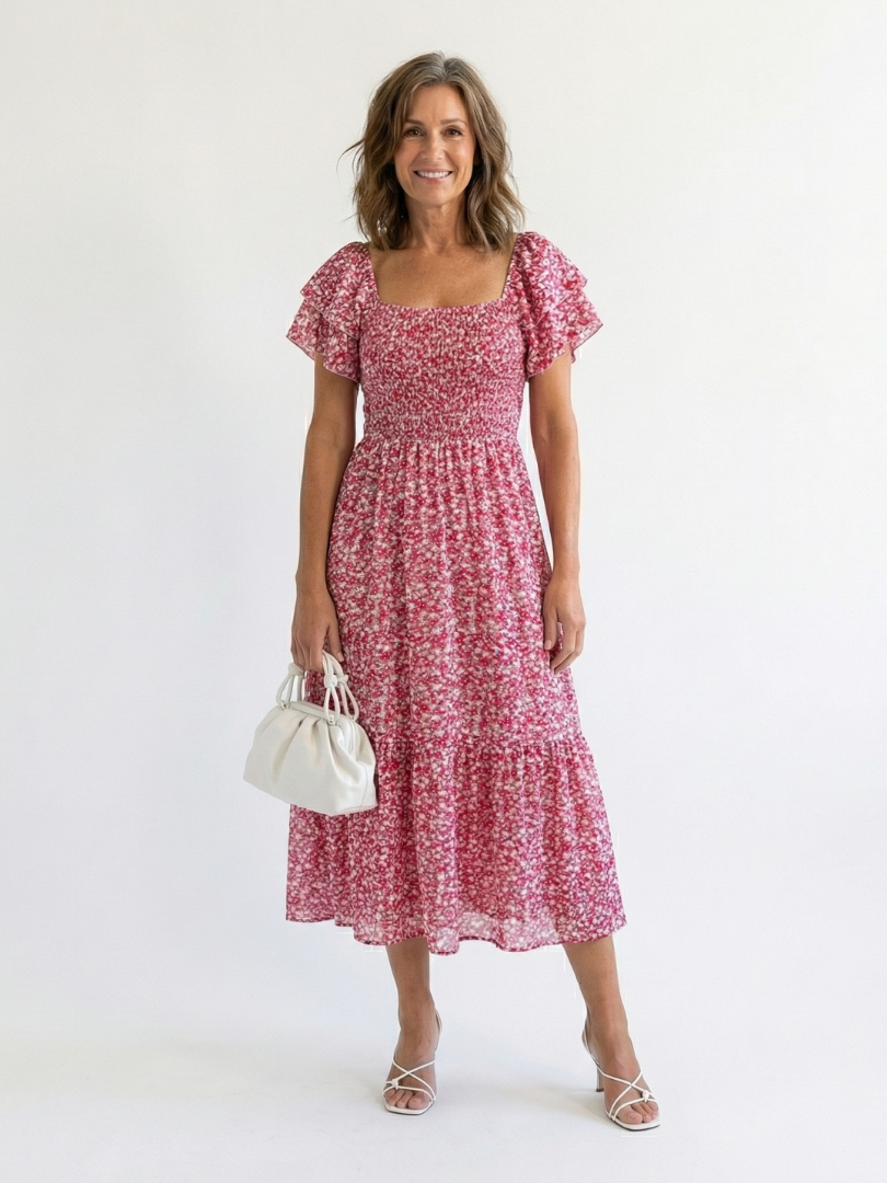 DELACROIX | Robe Midi Florale à Épaules Nues Odette