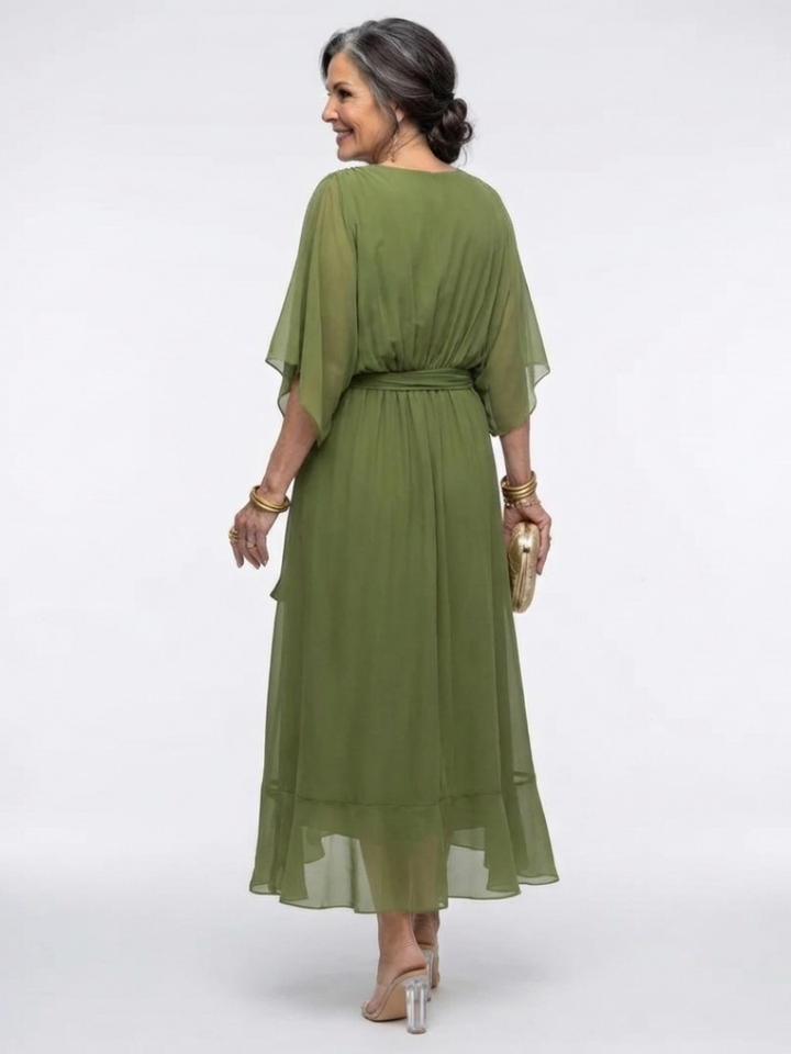 Robe Midi Drapée à Encolure Elysia