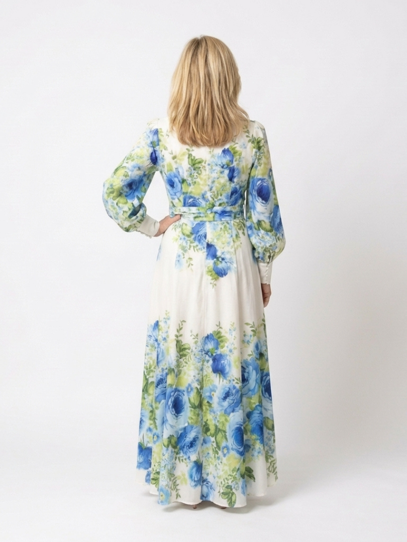 Robe Maxi à Manches Longues à Fleurs Nora