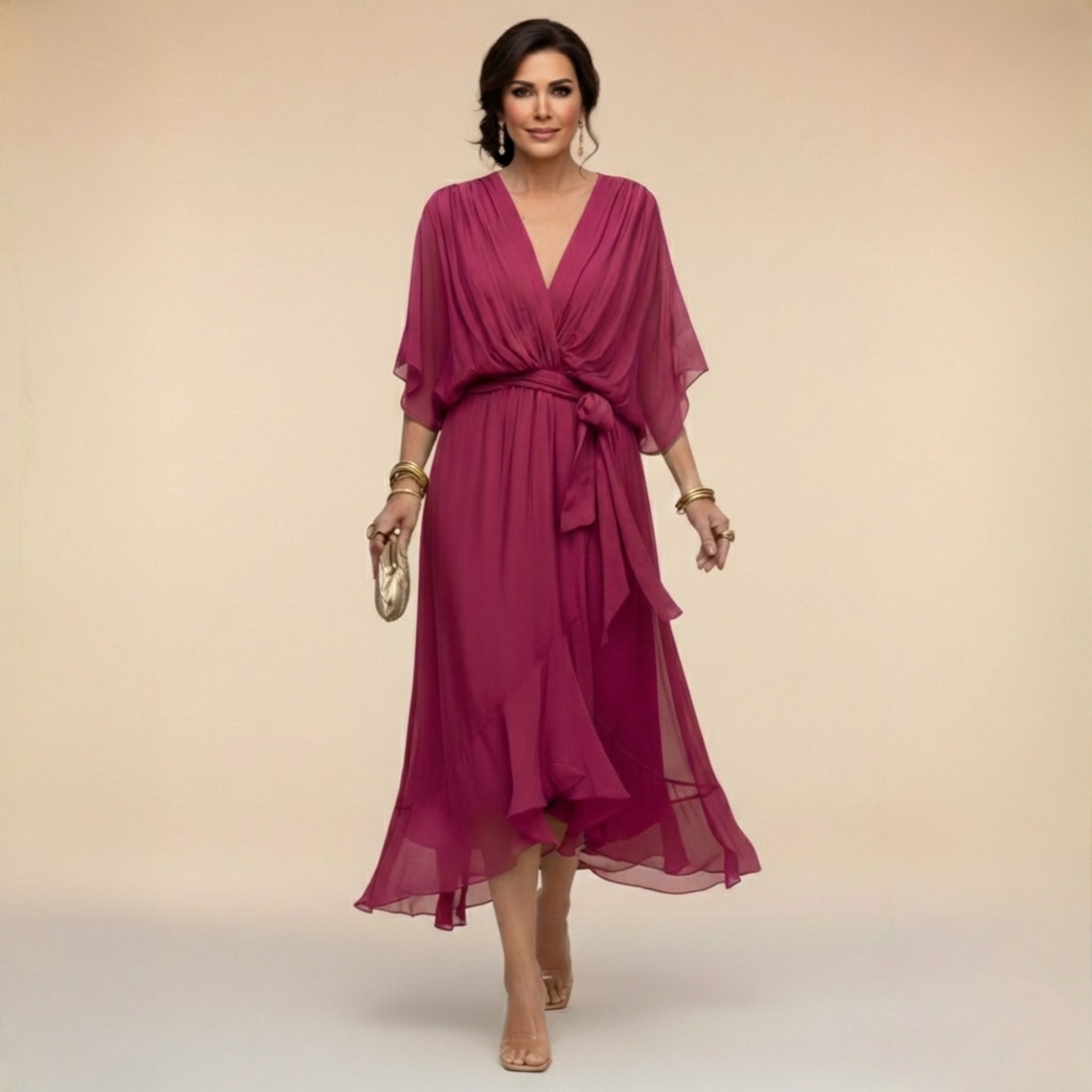 Robe en chiffon à décolleté V