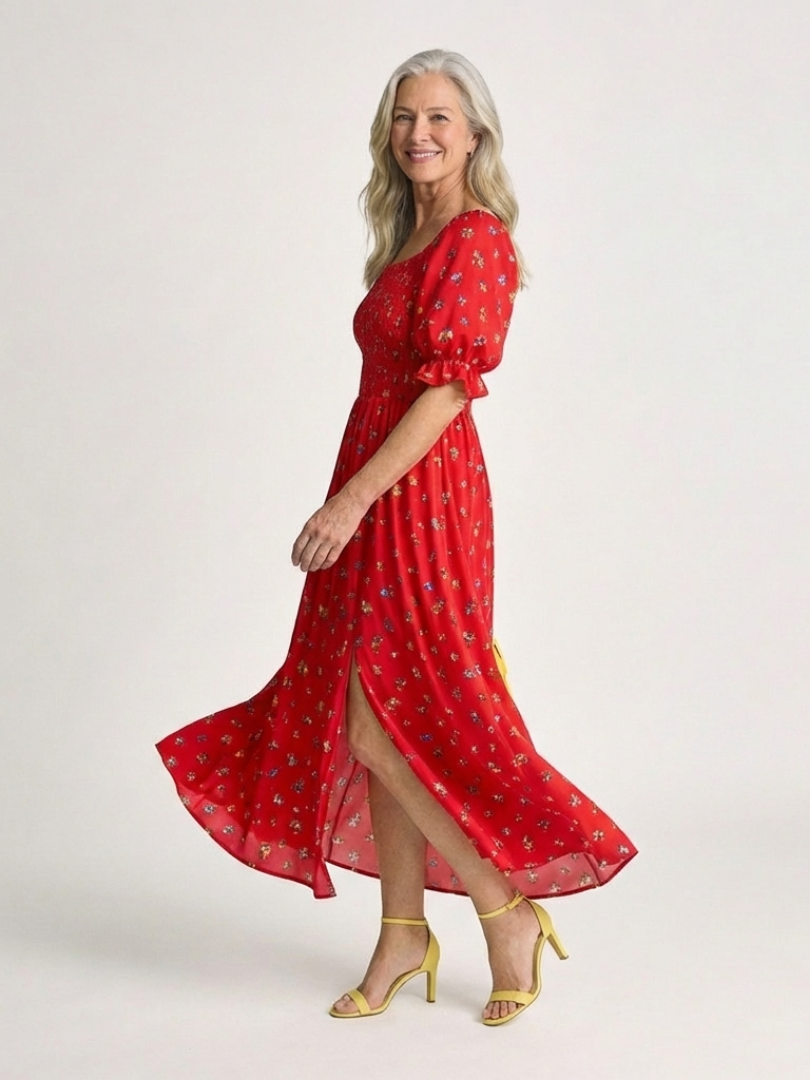 Robe Midi à Manches Bouffantes Delphine