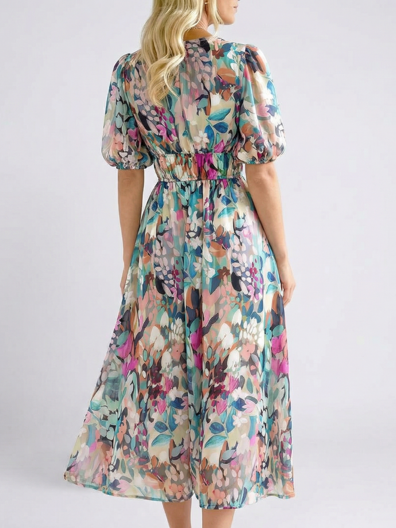 Robe midi à manches courtes et taille Eulalie