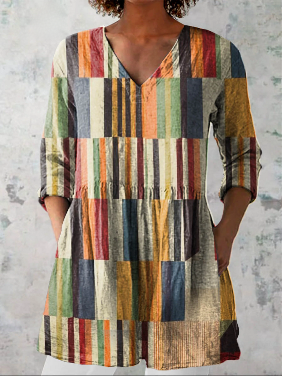 Avery – Blouse Longue Imprimée à Col V