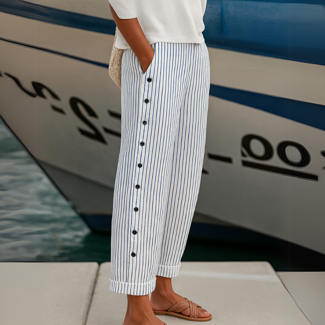 Caitlin | Pantalon Élégant à Rayures et Boutons