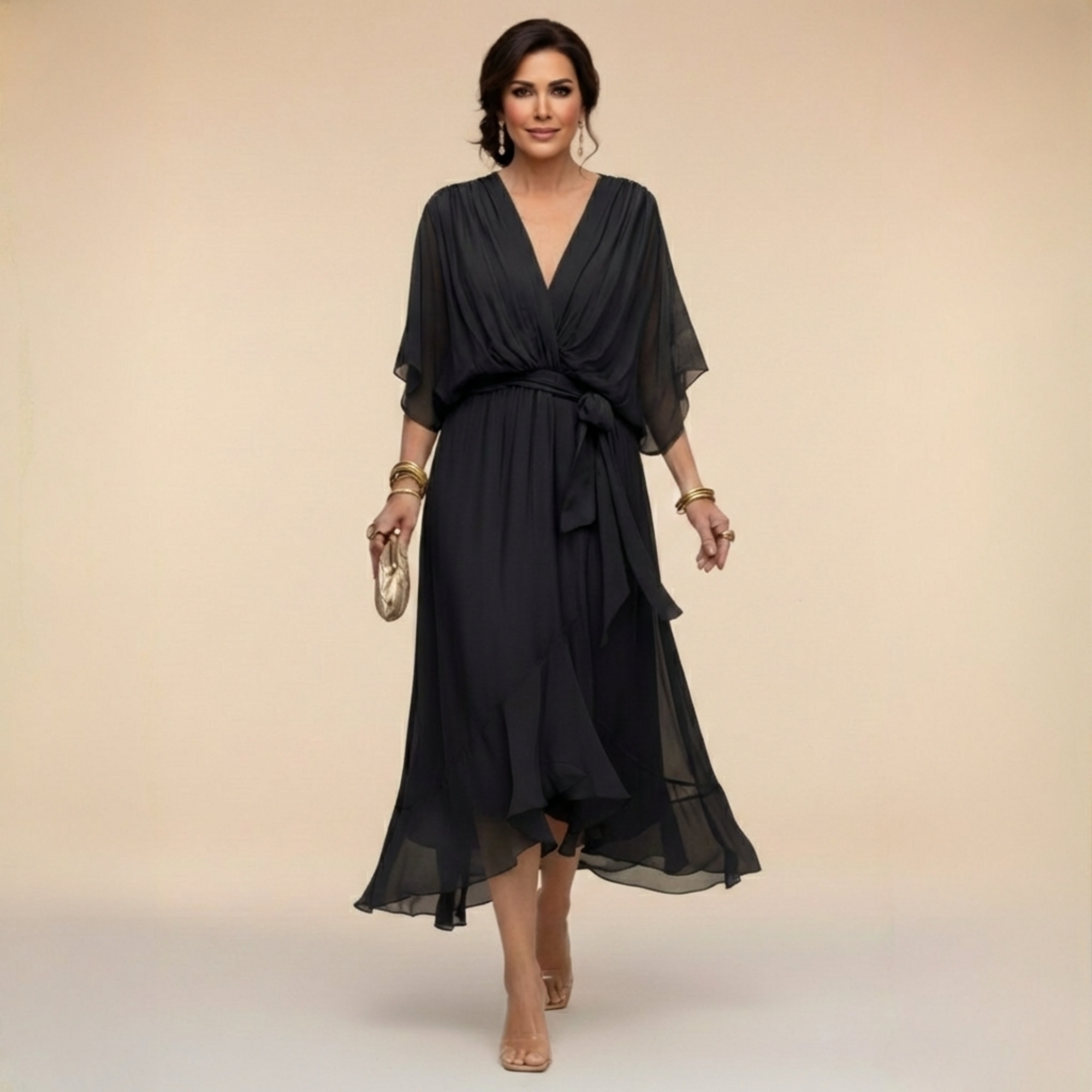Robe en chiffon à décolleté V