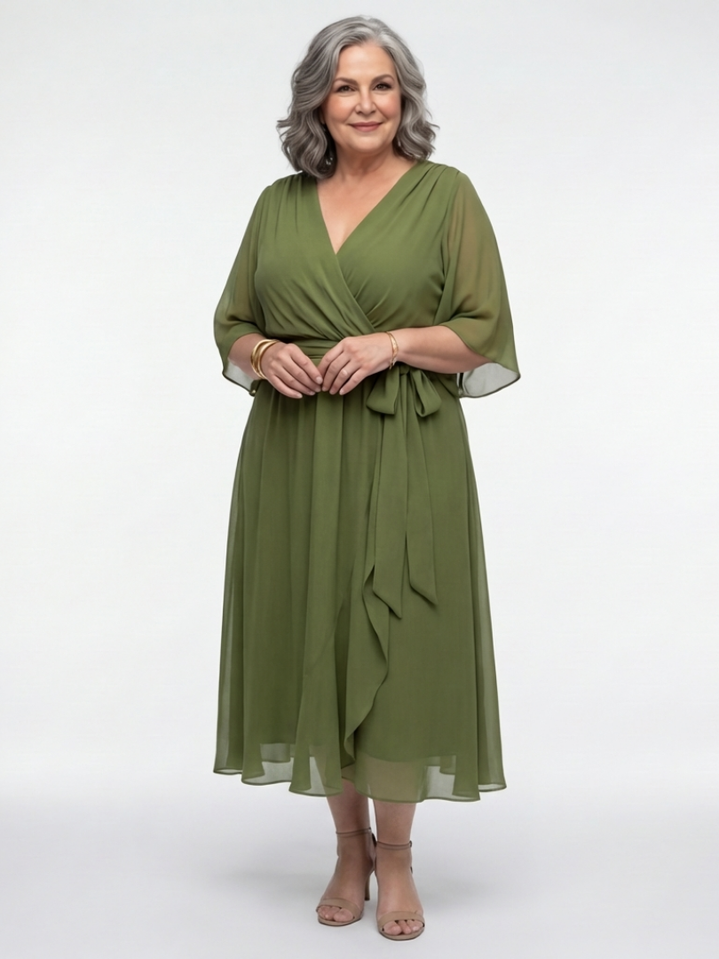 Robe Midi Drapée à Encolure Elysia