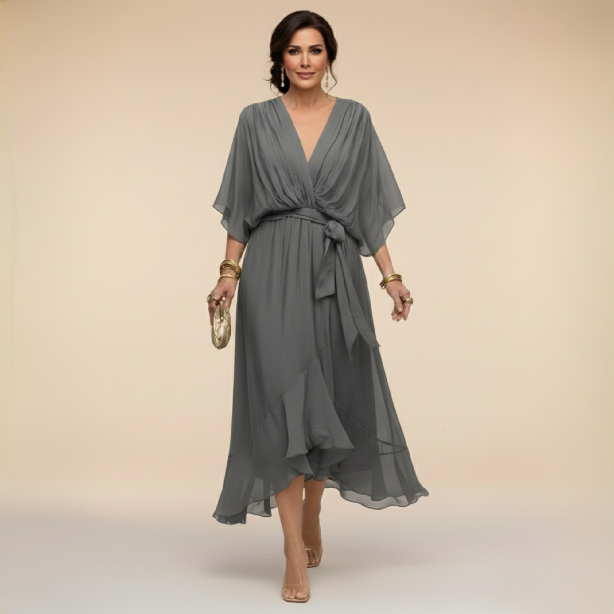 Robe en chiffon à décolleté V