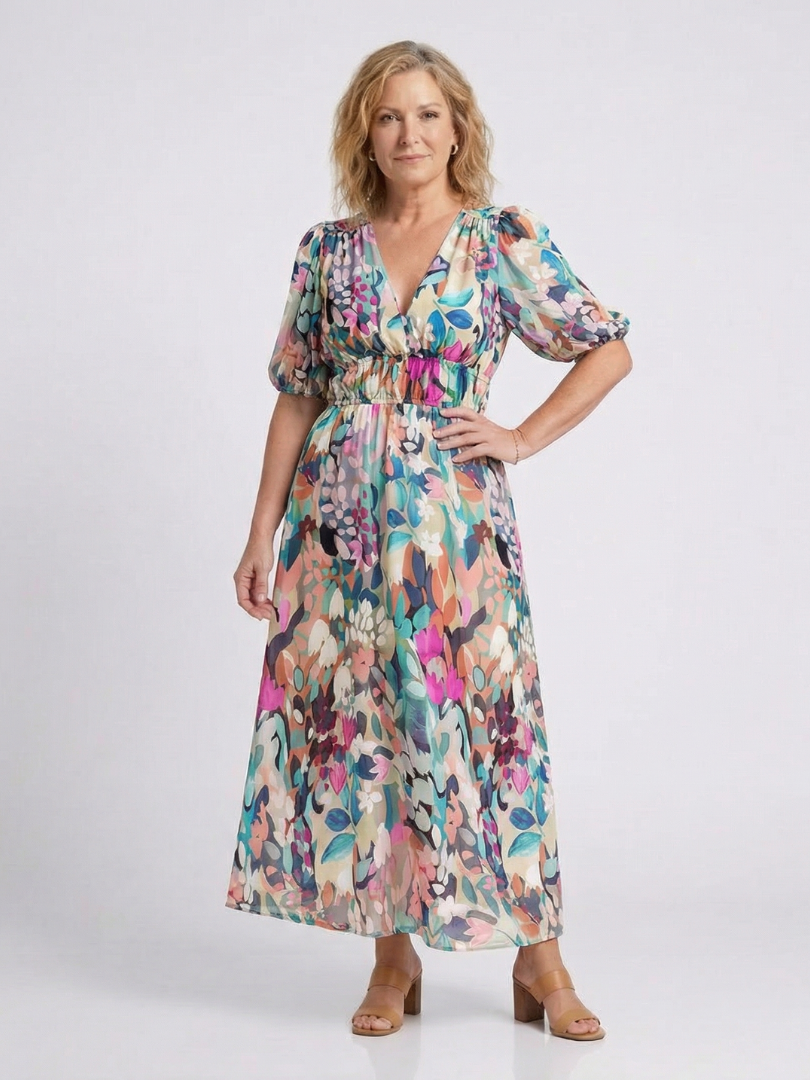 Robe midi à manches courtes et taille Eulalie