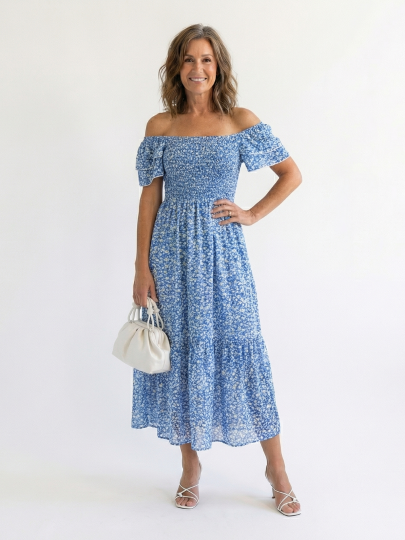 DELACROIX | Robe Midi Florale à Épaules Nues Odette