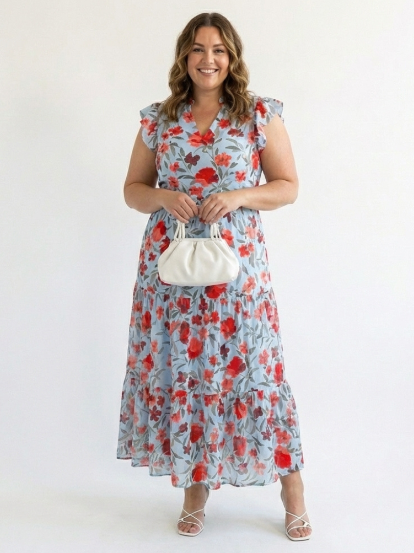 Robe Midi Évasée à Imprimé Floral Lila