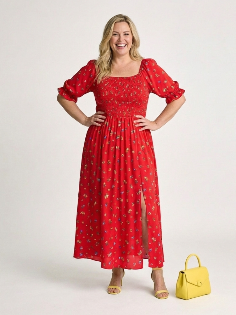 Robe Midi à Manches Bouffantes Delphine