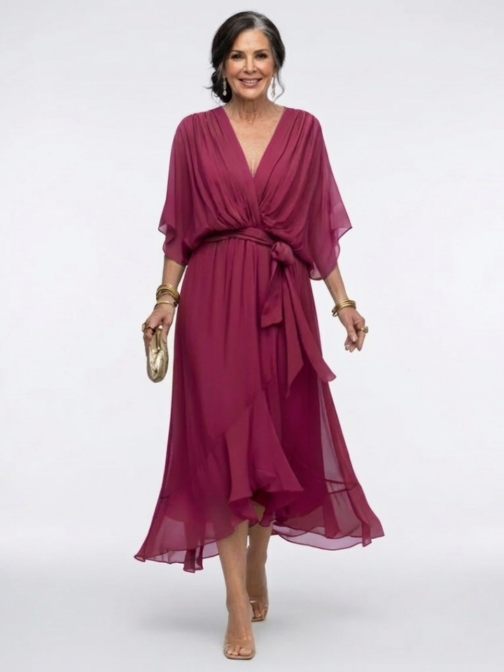 Robe Midi Drapée à Encolure Elysia