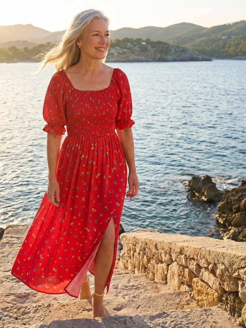 Robe Midi à Manches Bouffantes Delphine