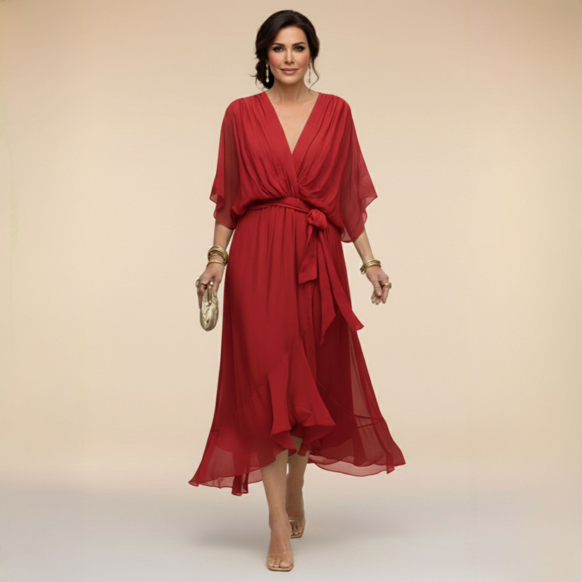 Robe en chiffon à décolleté V