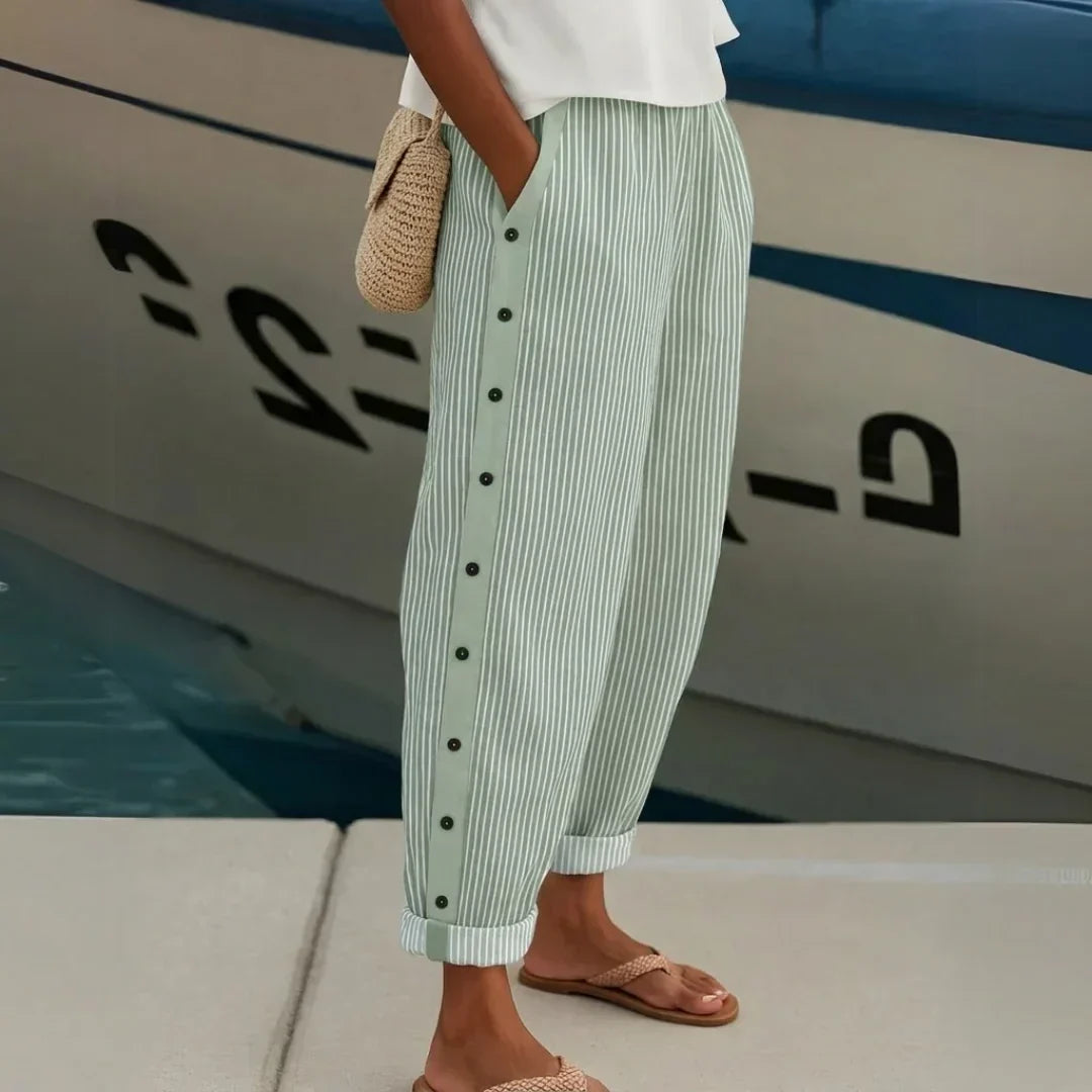 Caitlin | Pantalon Élégant à Rayures et Boutons
