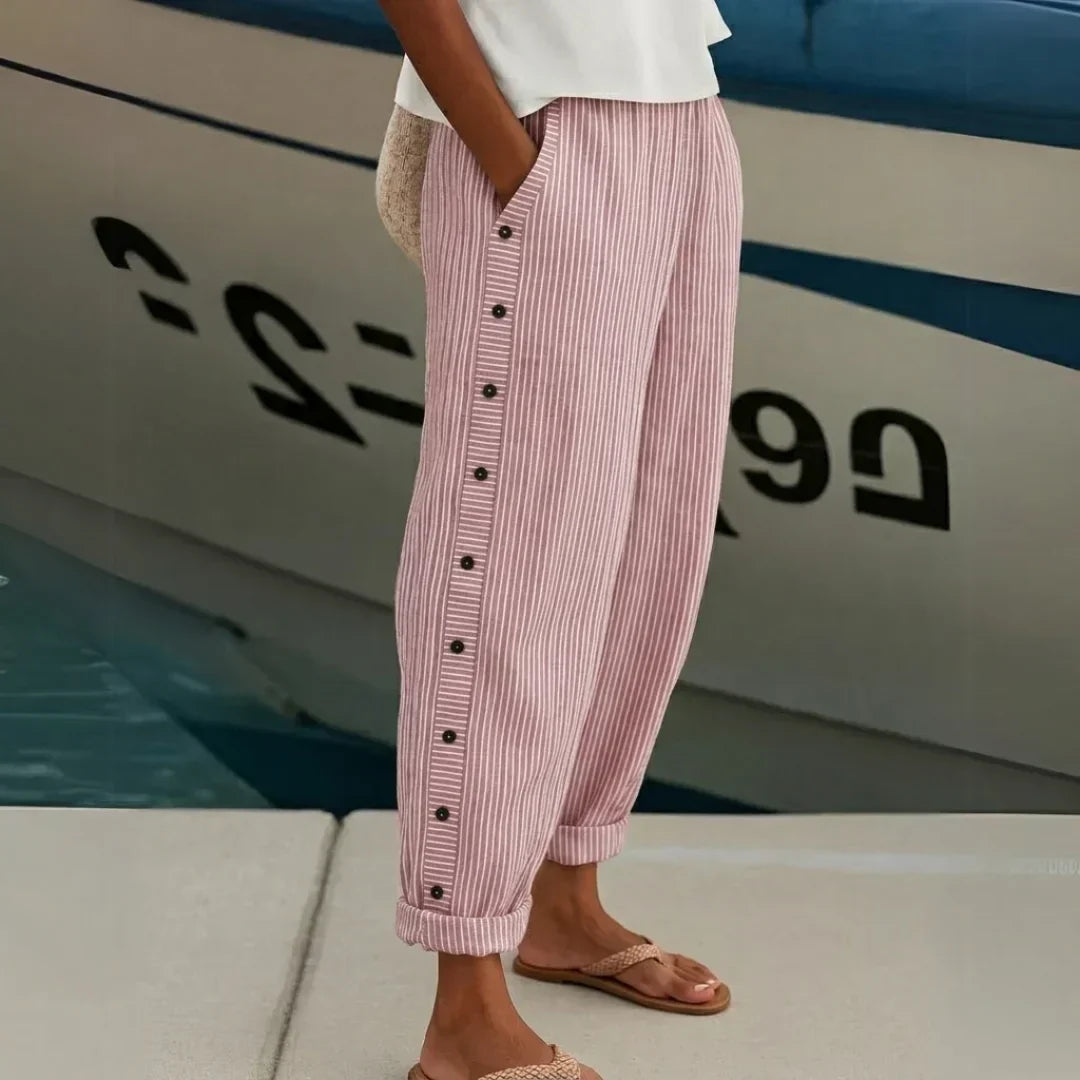 Caitlin | Pantalon Élégant à Rayures et Boutons