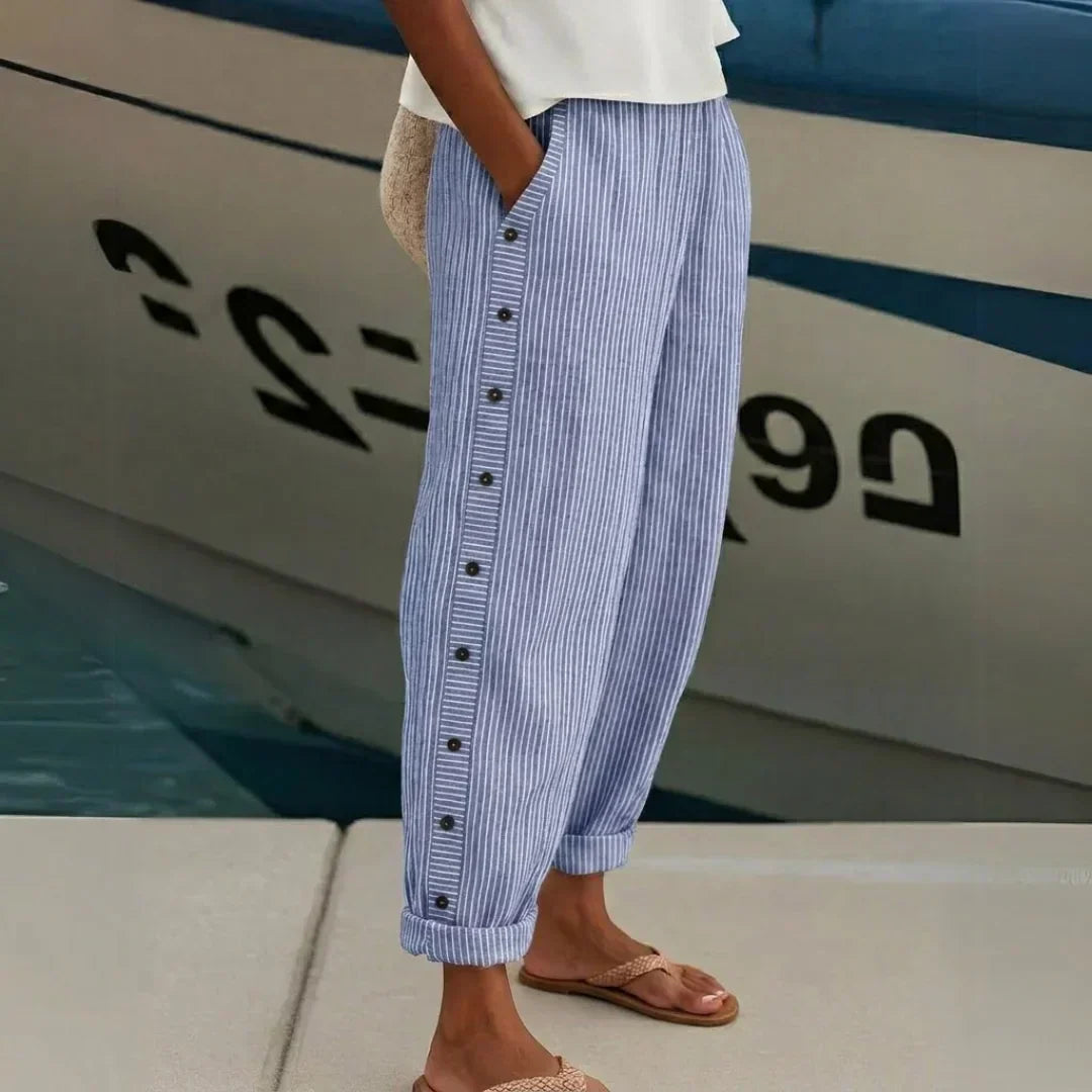 Caitlin | Pantalon Élégant à Rayures et Boutons