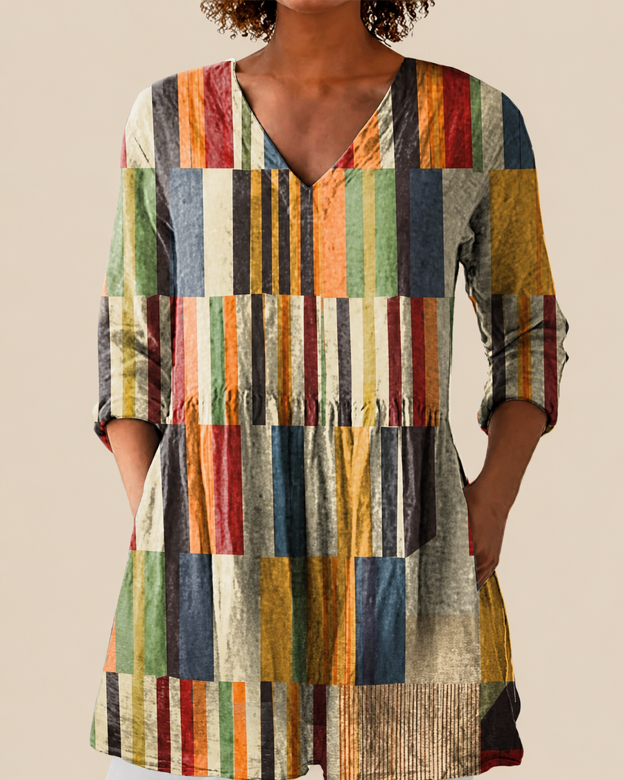 Avery – Blouse Longue Imprimée à Col V