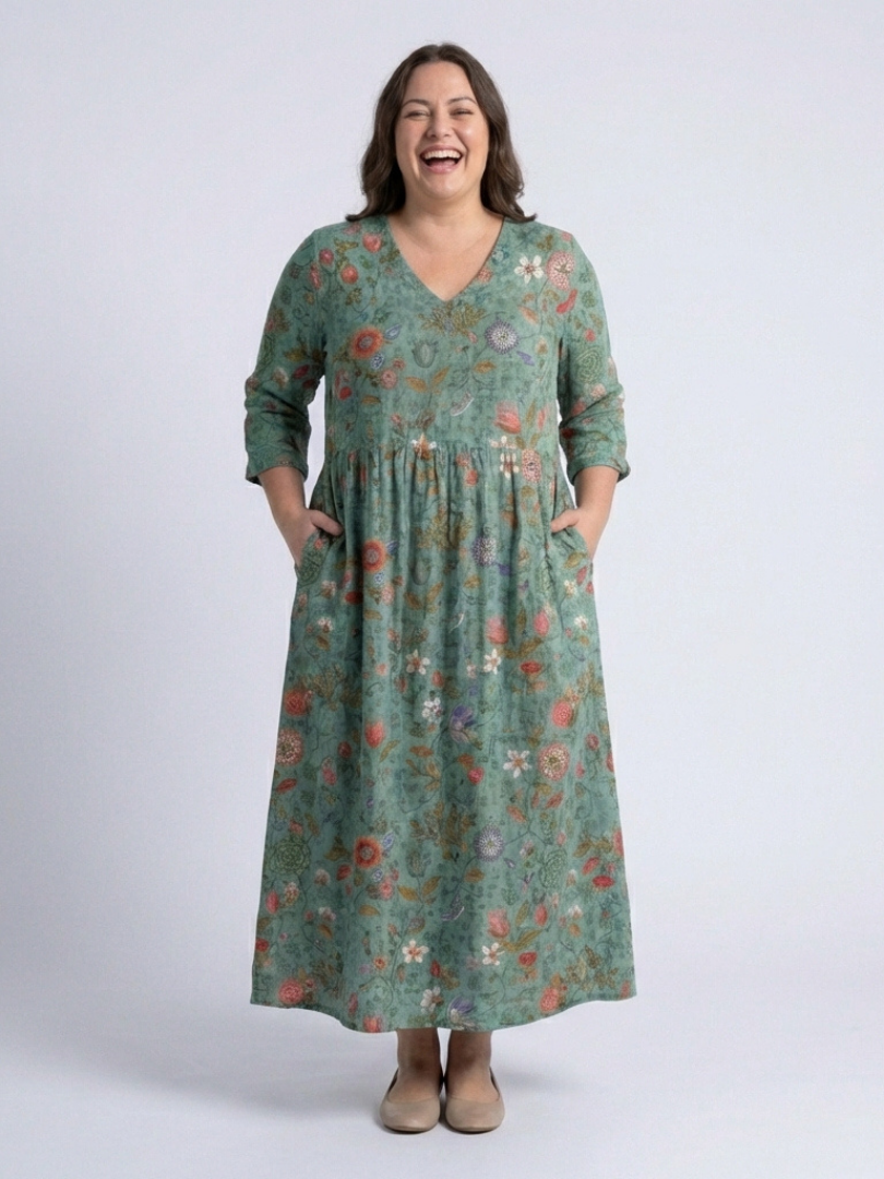 Robe Maxi à Manches Trois Quarts Marina