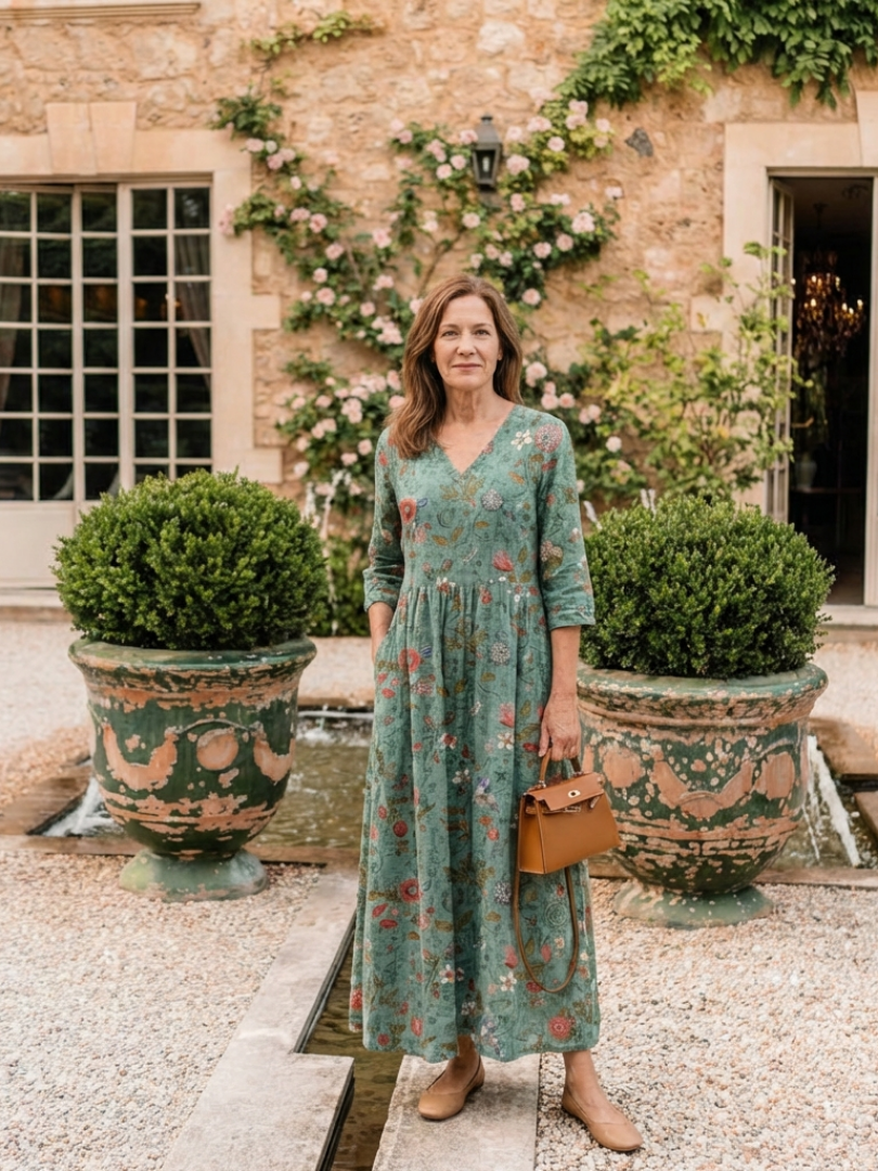 Robe Maxi à Manches Trois Quarts Marina