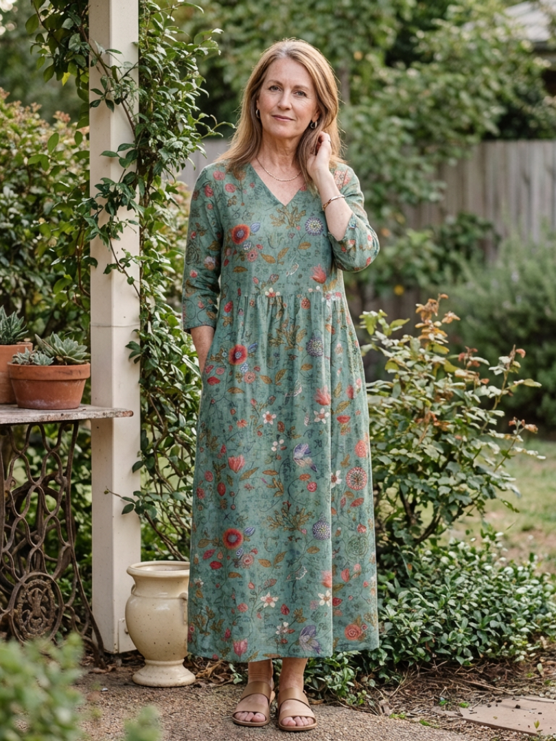 Robe Maxi à Manches Trois Quarts Marina