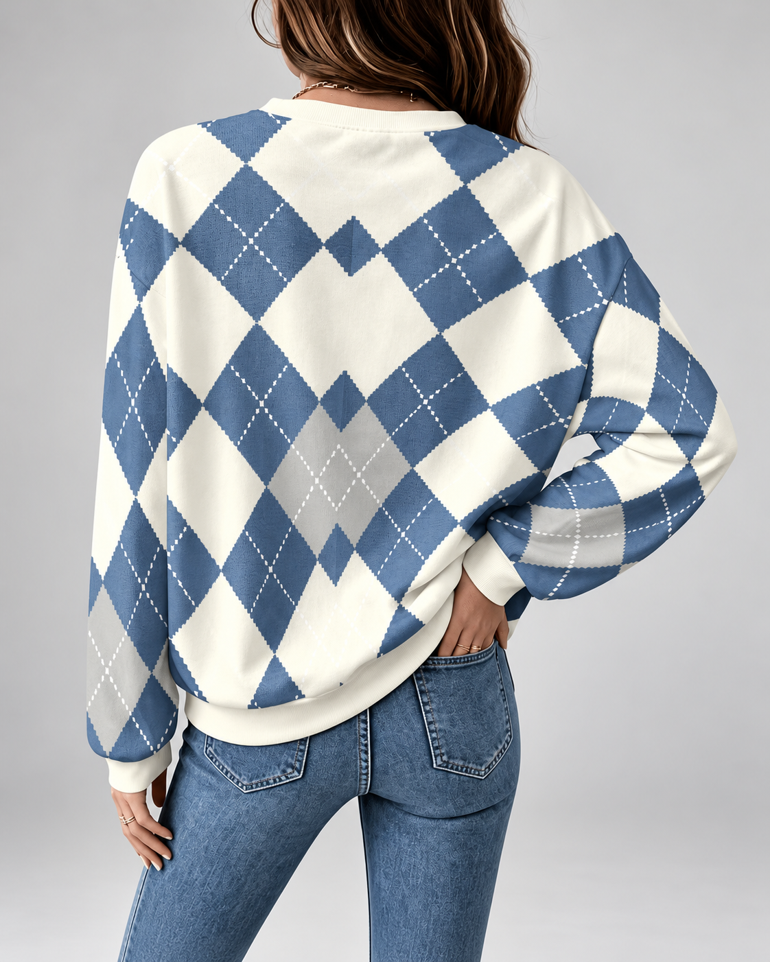 Pull femme argyle à col rond