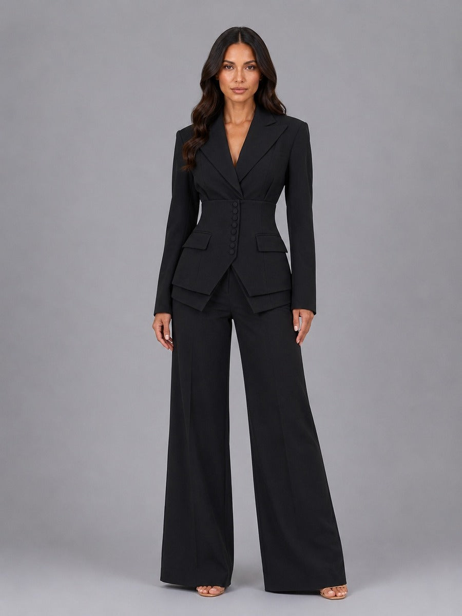 Anselma | Ensemble deux pièces avec blazer cintré et pantalon palazzo