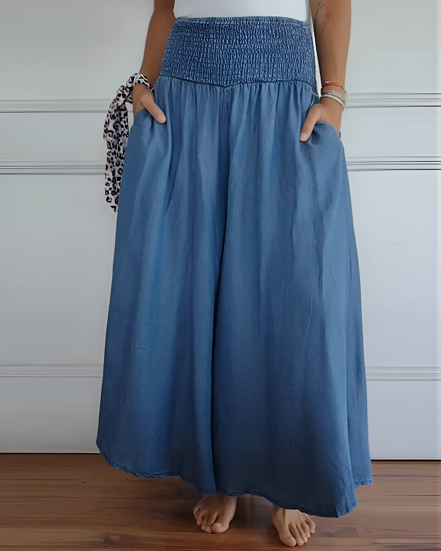 Pantalon large pour femme avec taille smockée