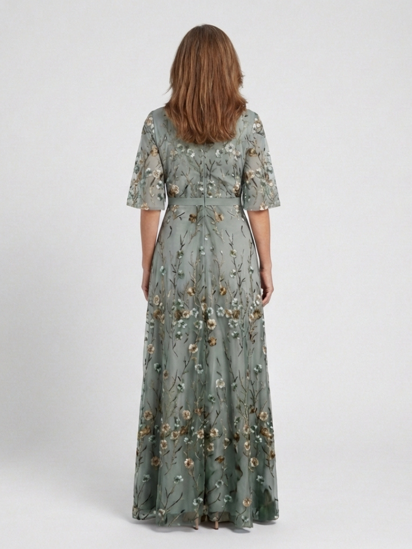 Robe Maxi à Manches Courtes Evadne