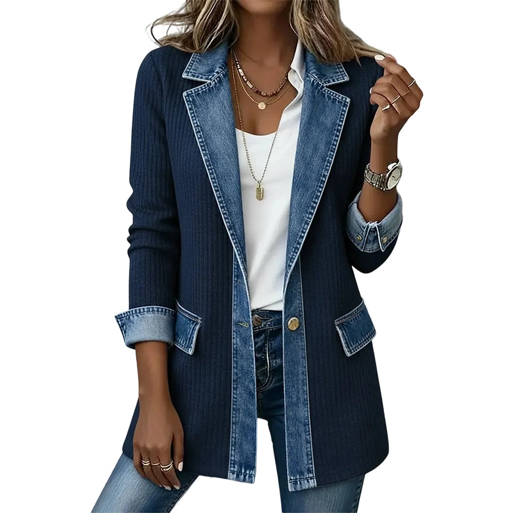 Greta™ | Veste en jean élégante avec empiècements en maille