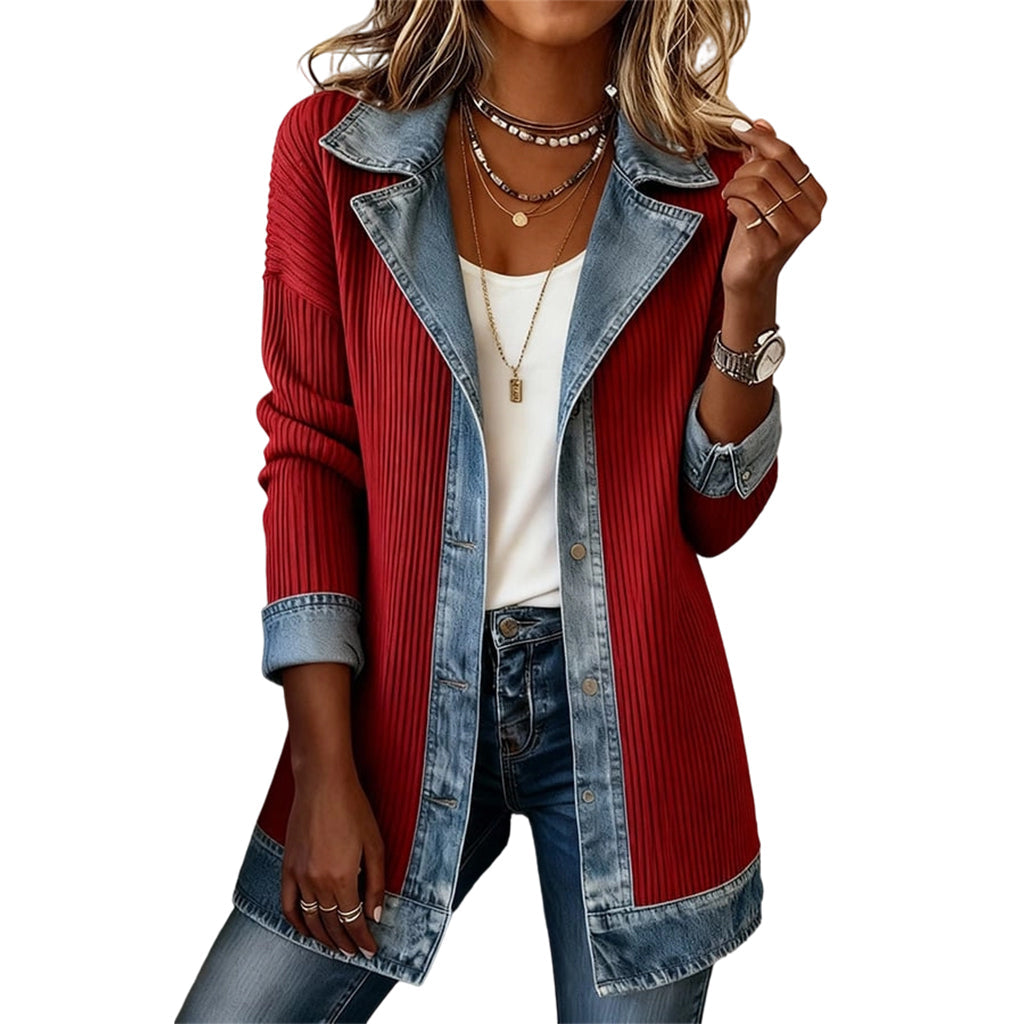 Greta™ | Veste en jean élégante avec empiècements en maille